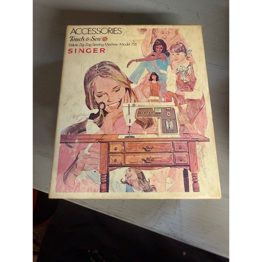 Vintage Singer Touch & Sew Model 758 Accessory Box Sewing Machine Cams Feet